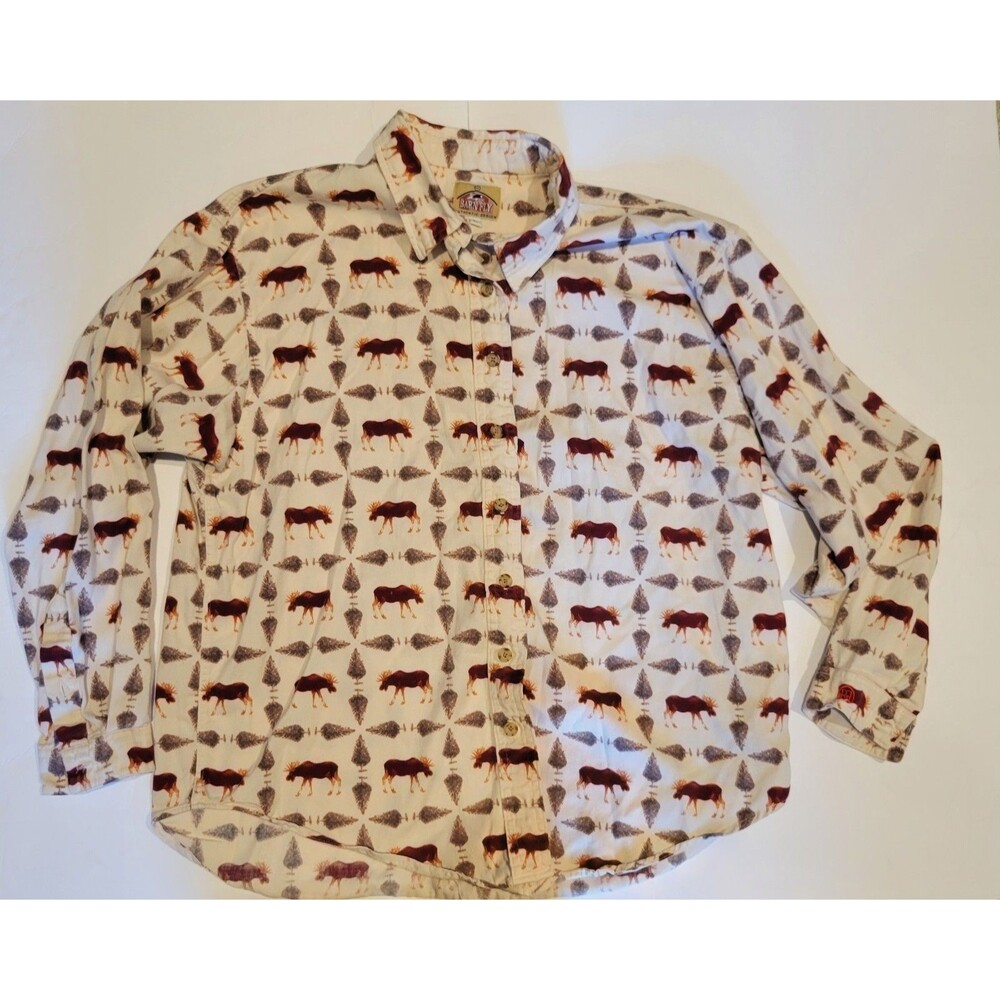 Barn Fly Authentic Design Men's L Cotton Woven Moose Print Embroidered Button-Up